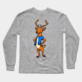 Cute Anthropomorphic Human-like Cartoon Character White-tailed Deer in Clothes Long Sleeve T-Shirt